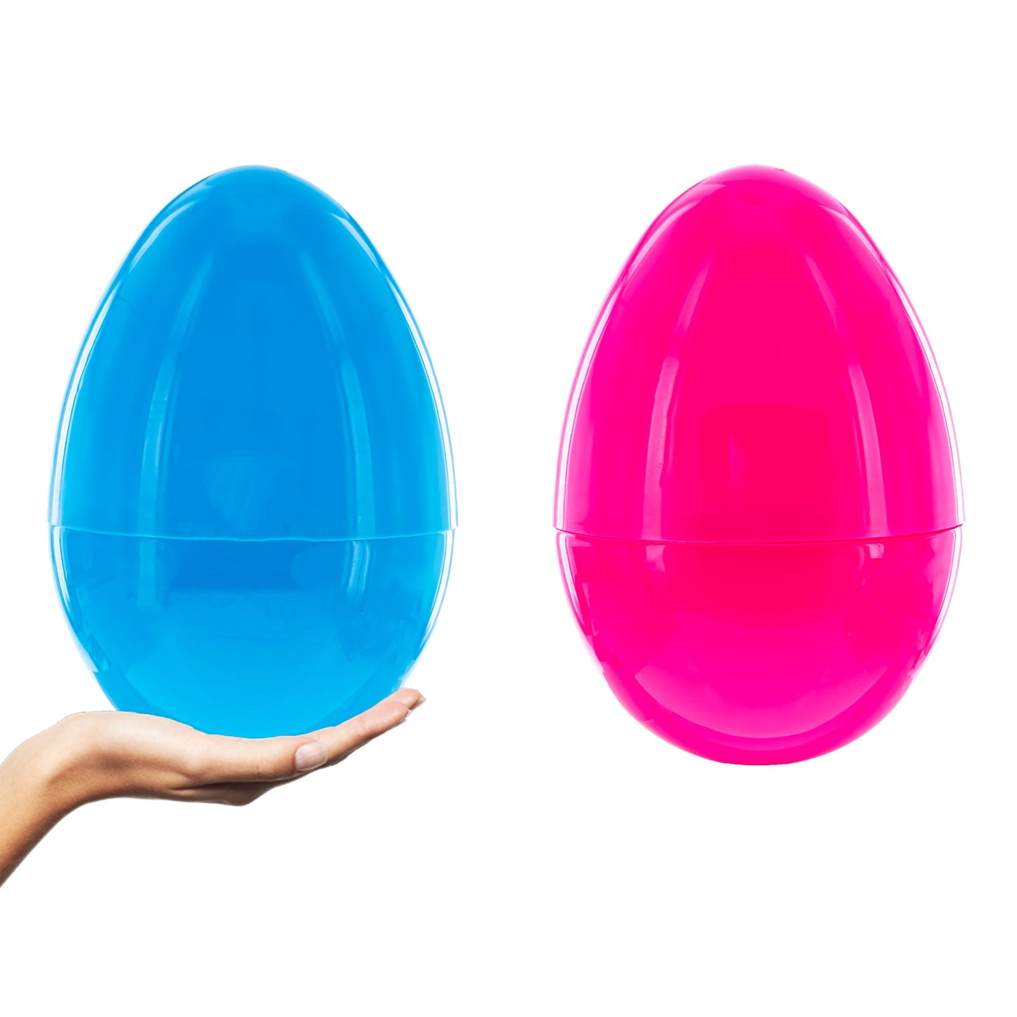 Set of 2 Pink and Blue Giant Jumbo Large Size Fillable Plastic Easter Eggs 10 Inches