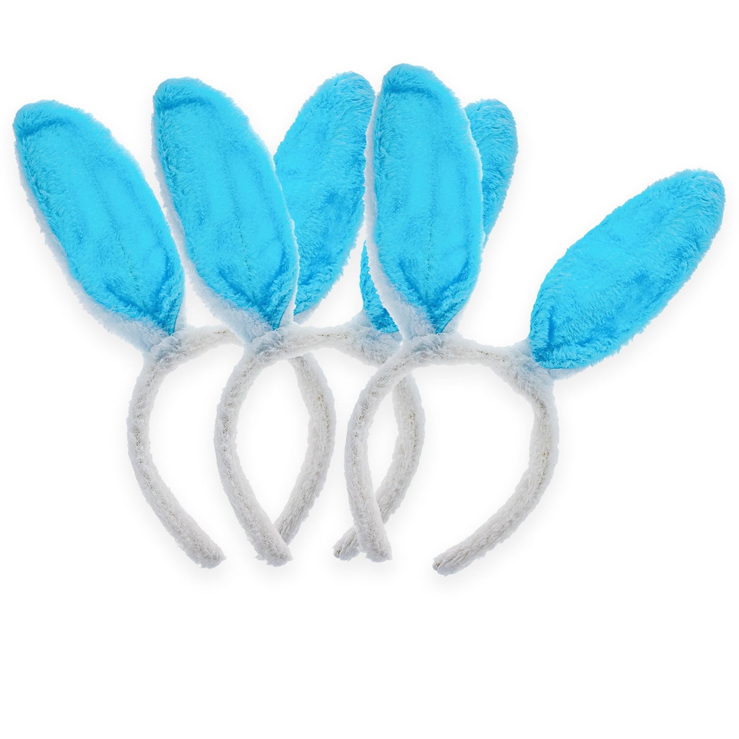 Set of 3 Blue Fabric Bunny Ear Headbands, Each 11.7 Inches