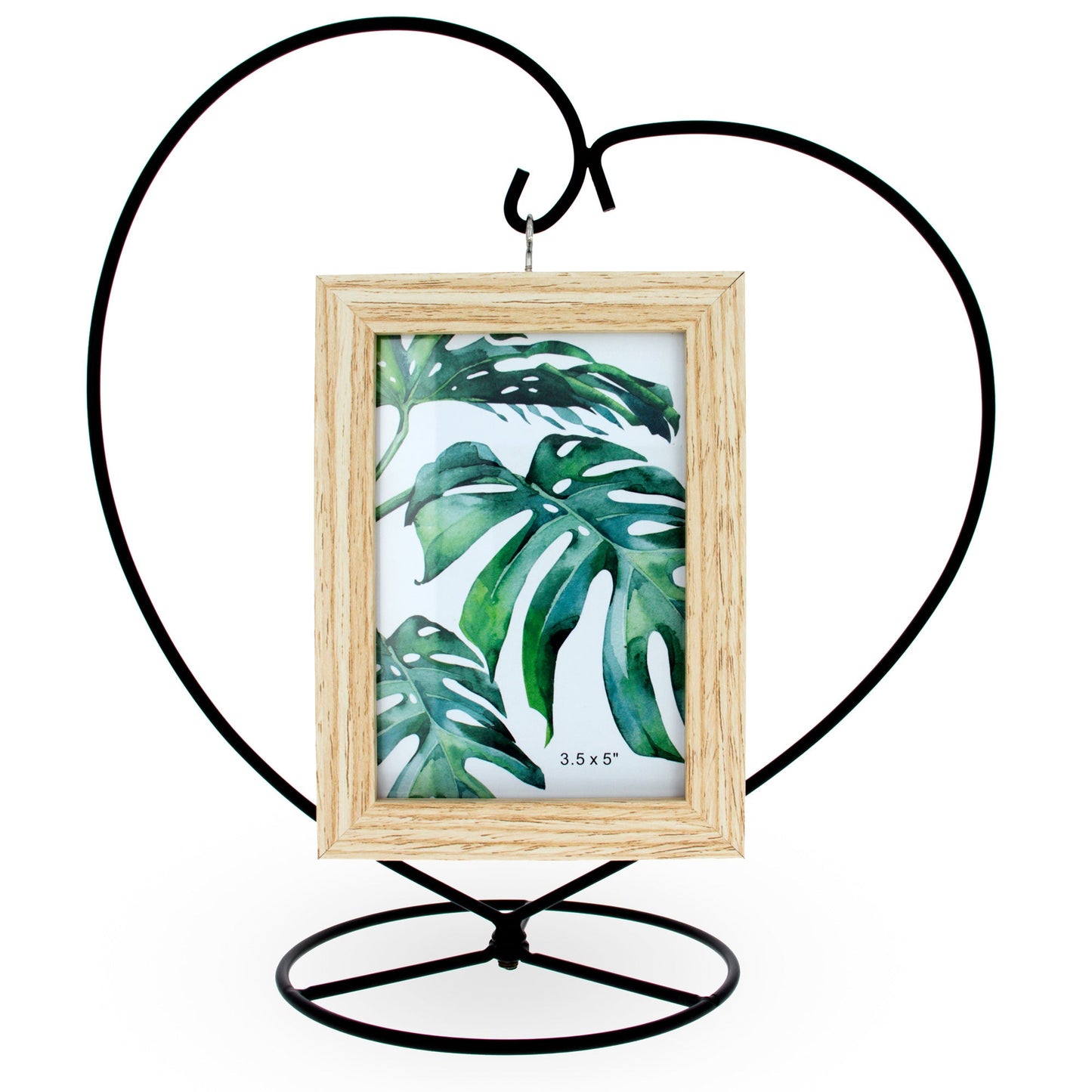 Heart-Shaped Hanging Photo Picture Frame and Black Metal Ornament Stand 9.75 Inches
