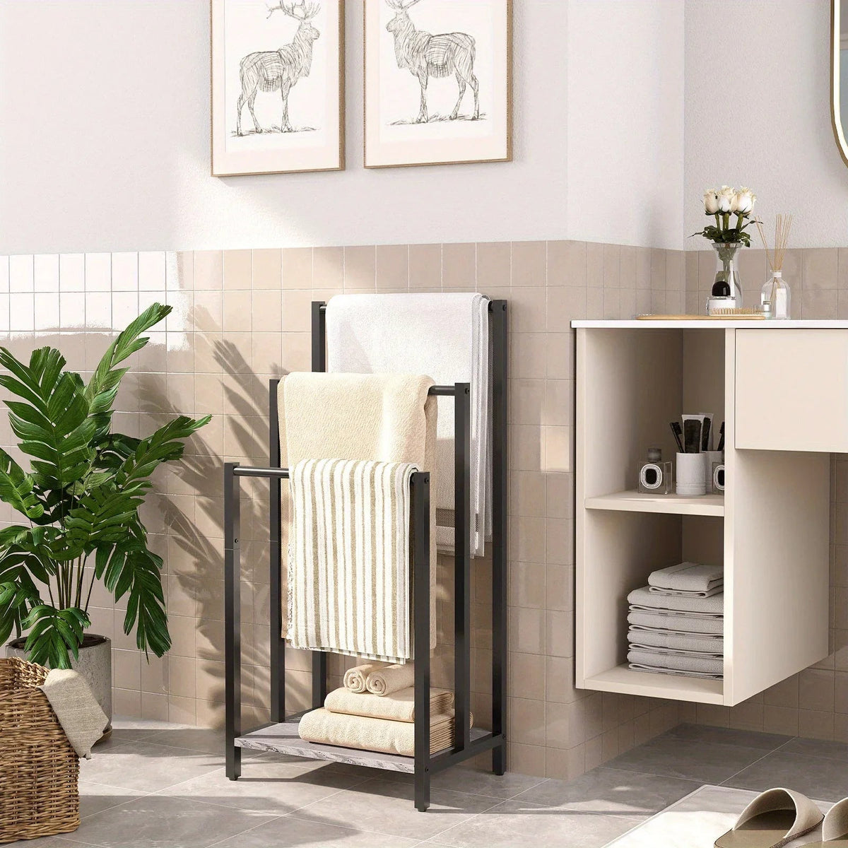 Towel Rack - Industrial Metal Black 3 Tier