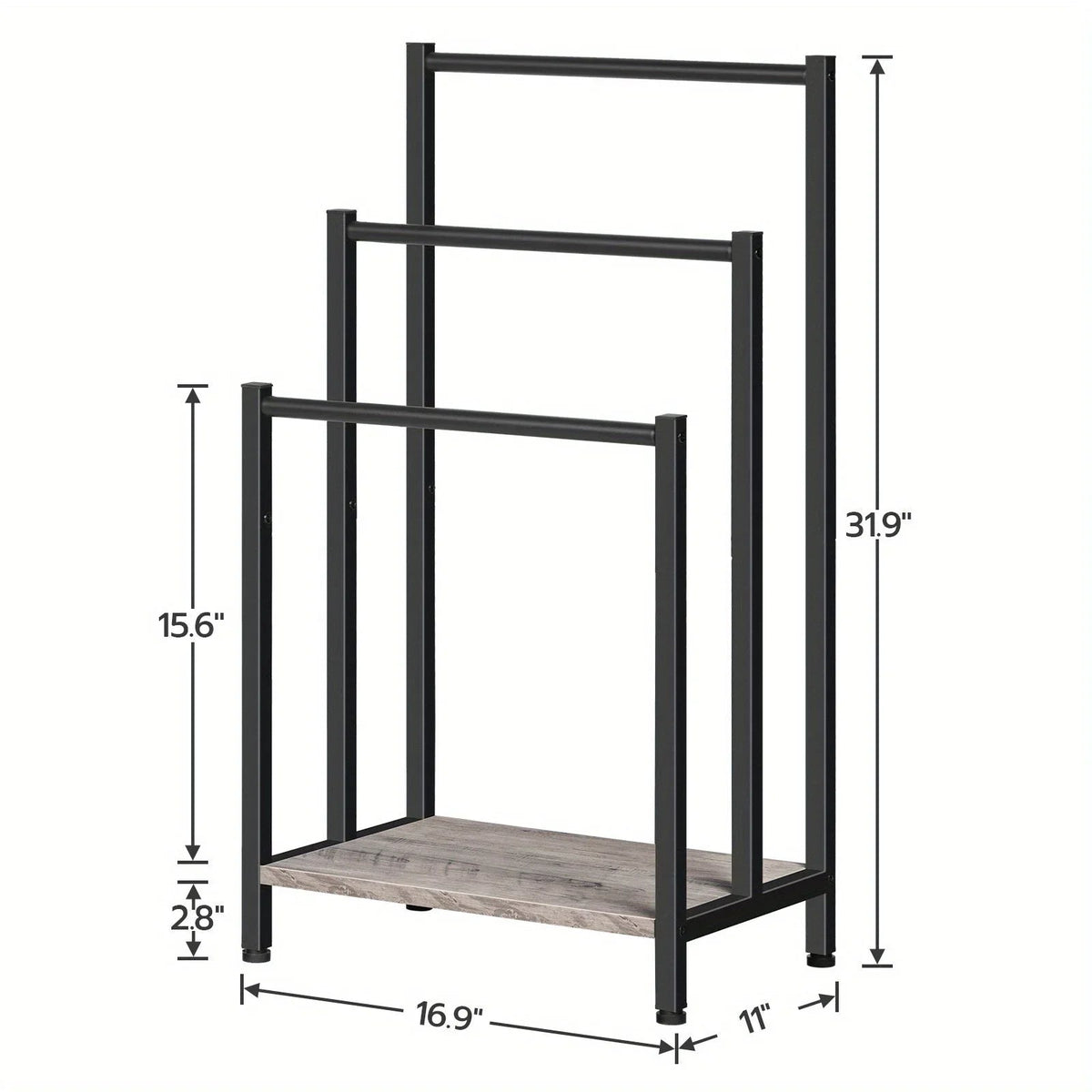 Towel Rack - Industrial Metal Black 3 Tier