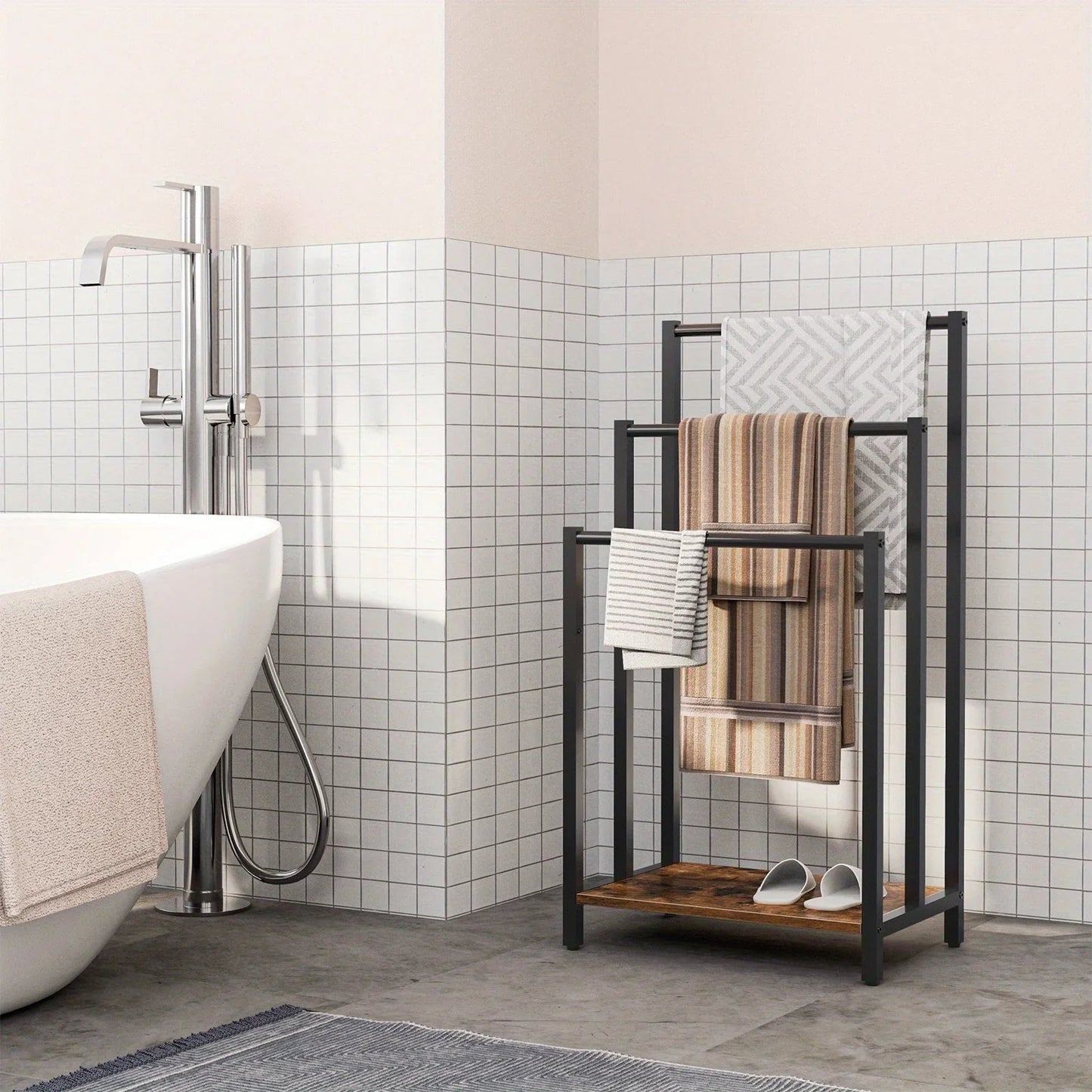 Towel Rack - Industrial Metal Black 3 Tier