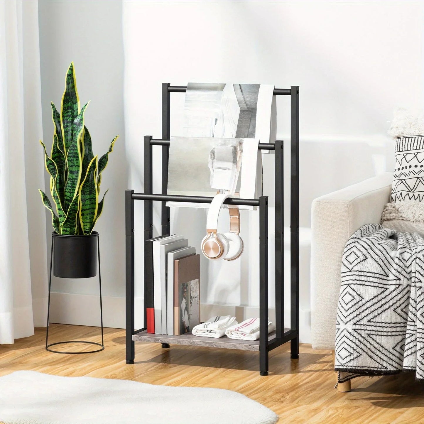 Towel Rack - Industrial Metal Black 3 Tier