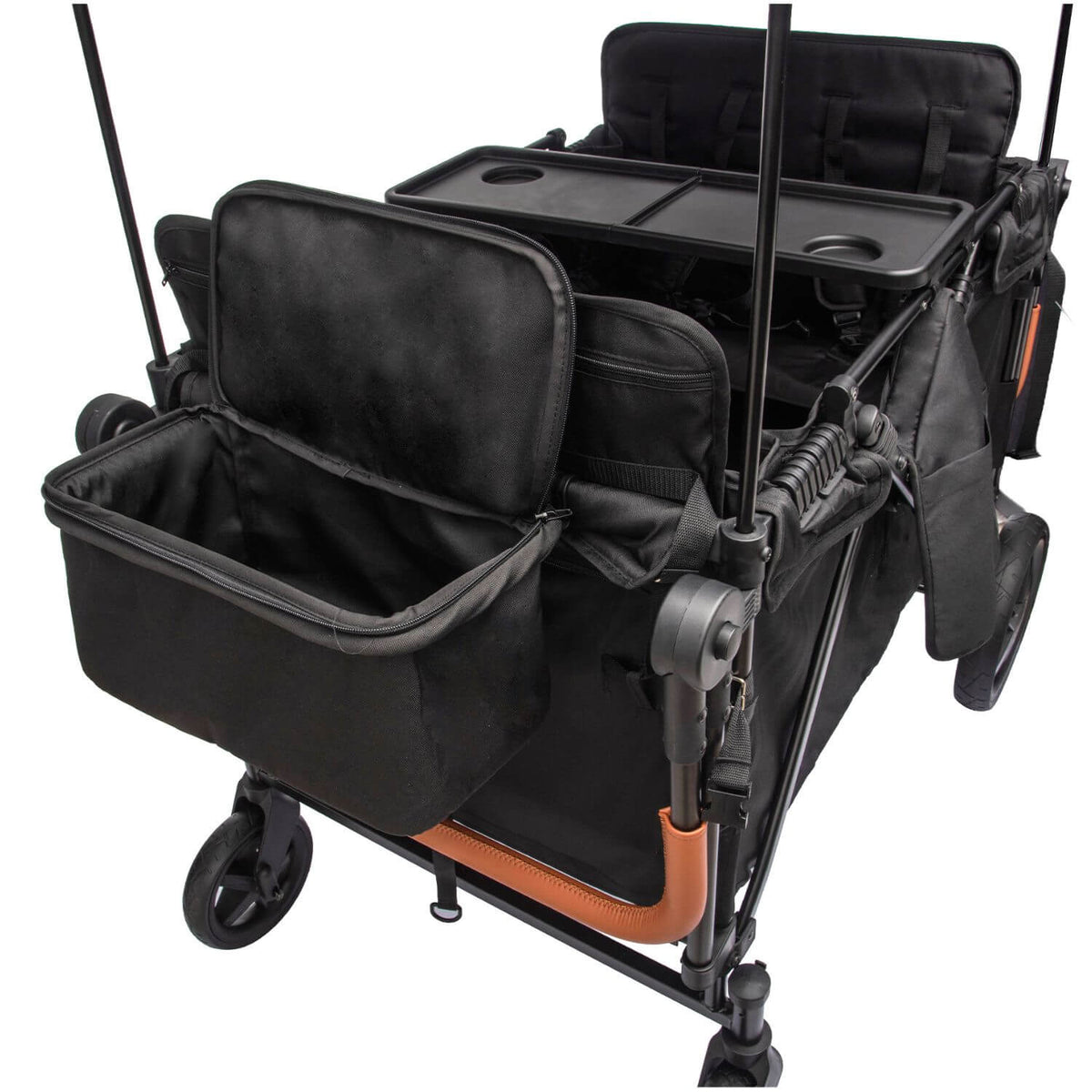 ToyRides Elite Wagon Stroller W/ Removable 4-Seater, Extra-Thick Support Bar & Higher 212 Load Capacity, Black