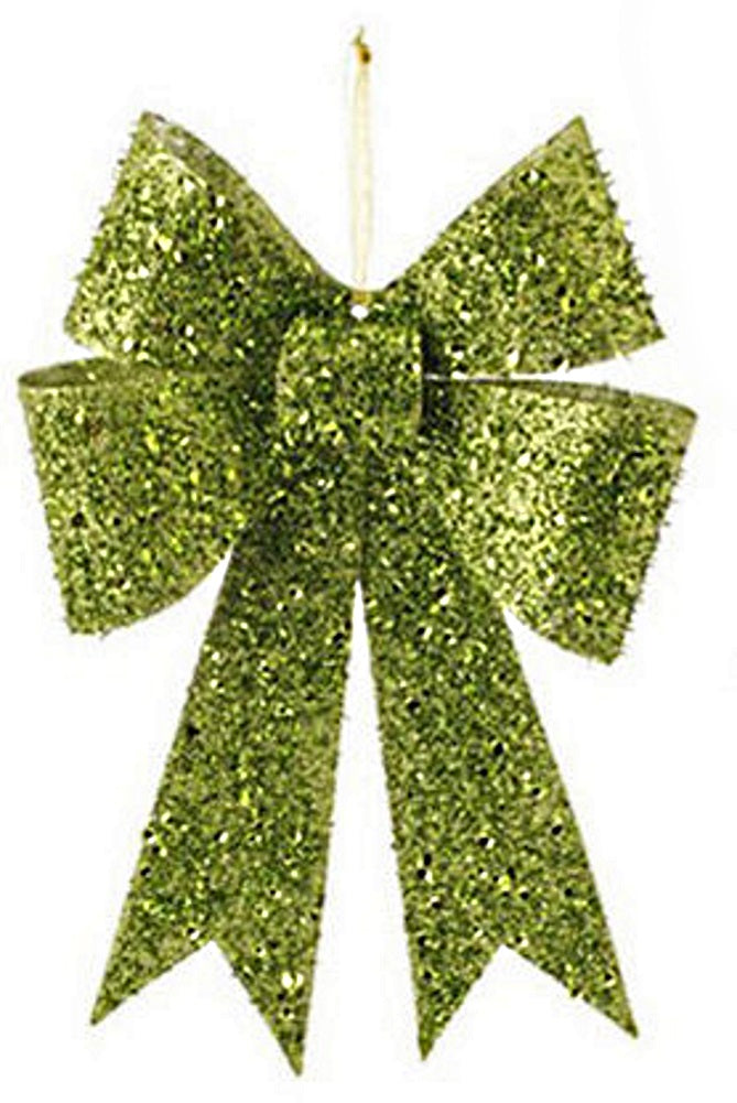 Glittered Bow Ornament - Green