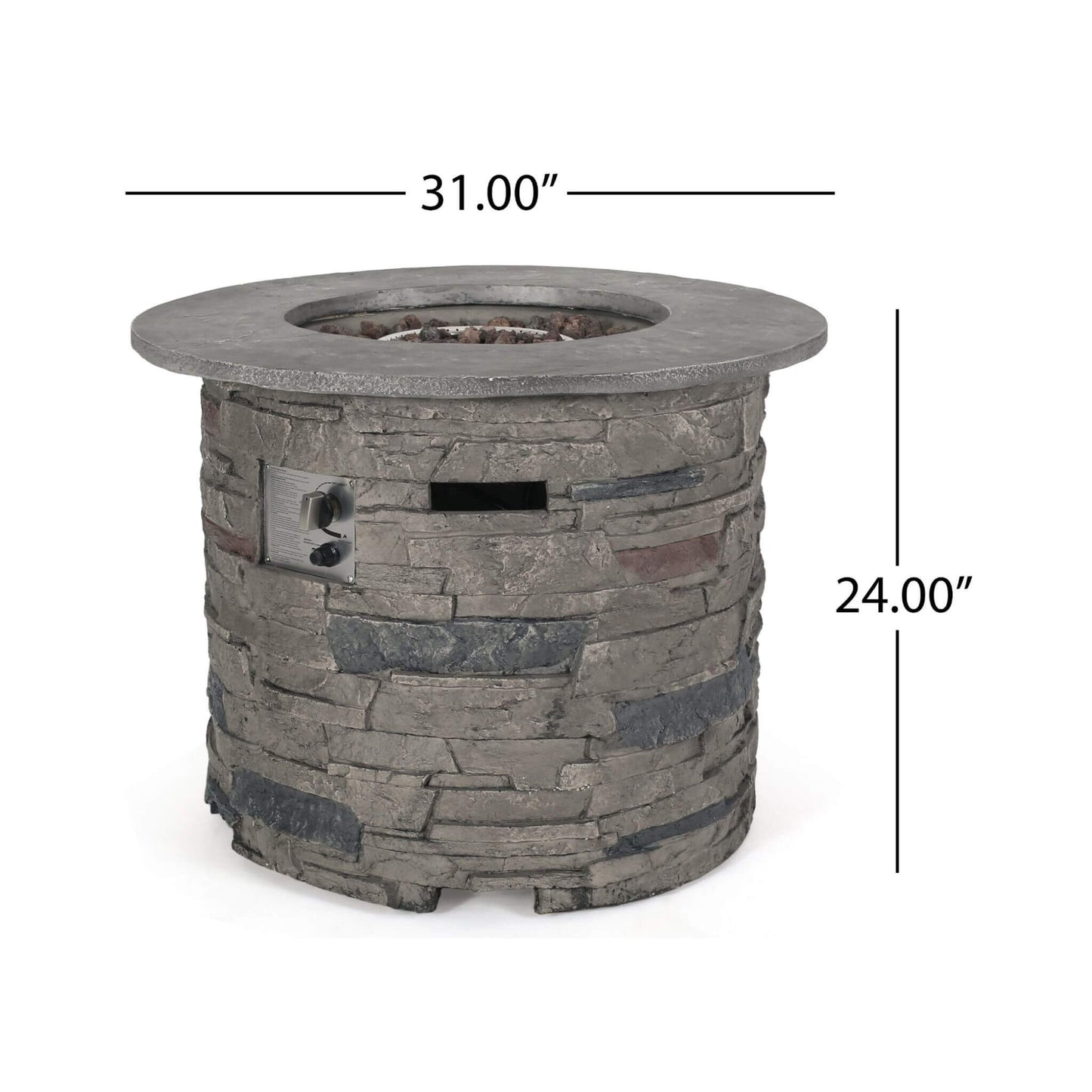 32" Transitional Outdoor Concrete Round Propane Fire Pit Table, Gray (SAK48268)