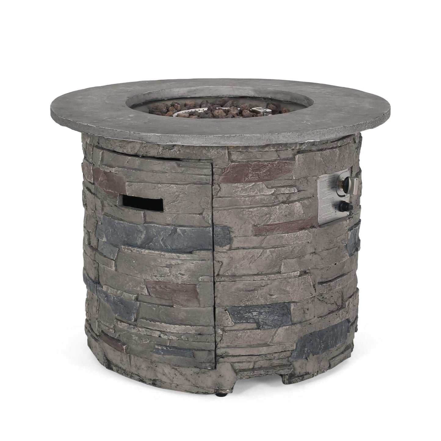 32" Transitional Outdoor Concrete Round Propane Fire Pit Table, Gray (SAK48268)