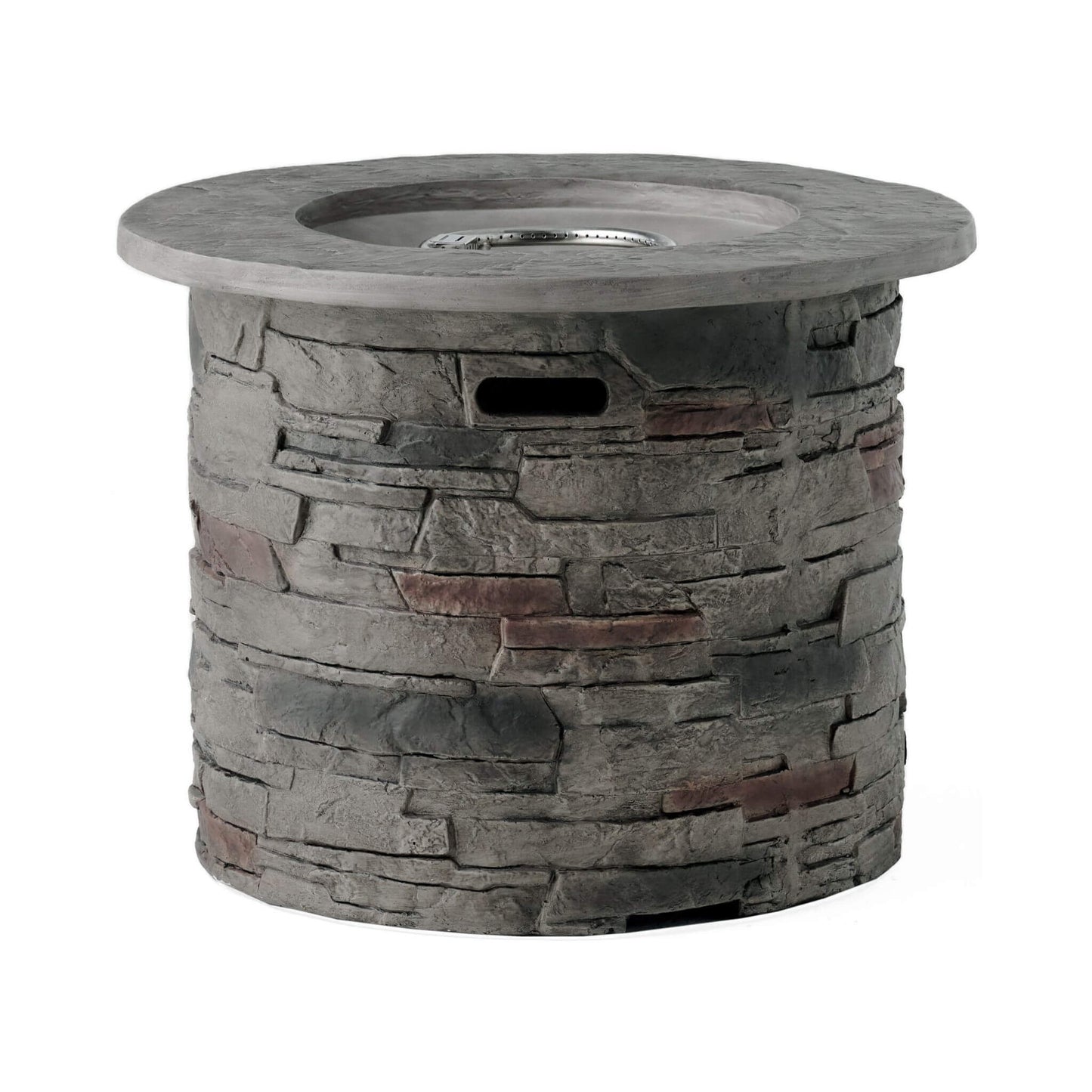 32" Transitional Outdoor Concrete Round Propane Fire Pit Table, Gray (SAK48268)
