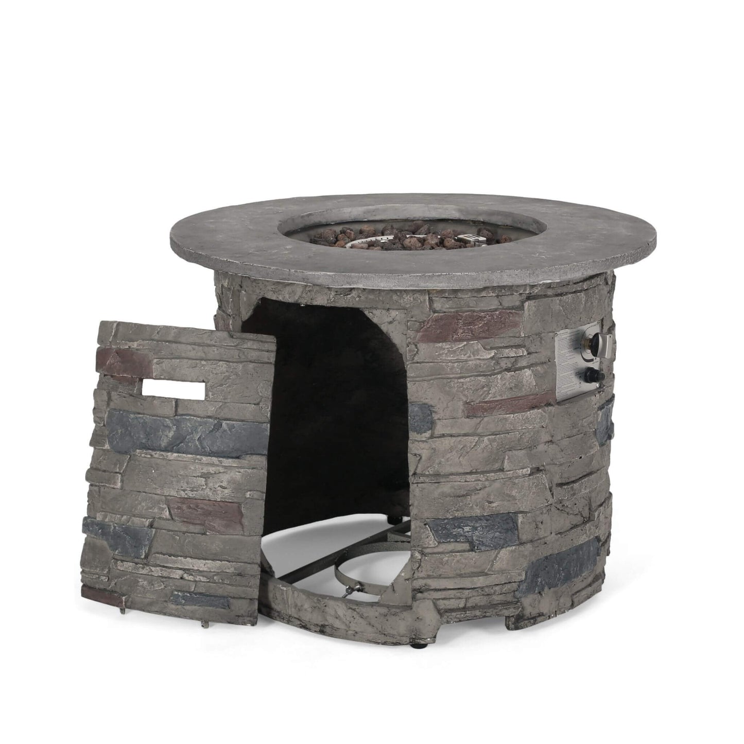 32" Transitional Outdoor Concrete Round Propane Fire Pit Table, Gray (SAK48268)