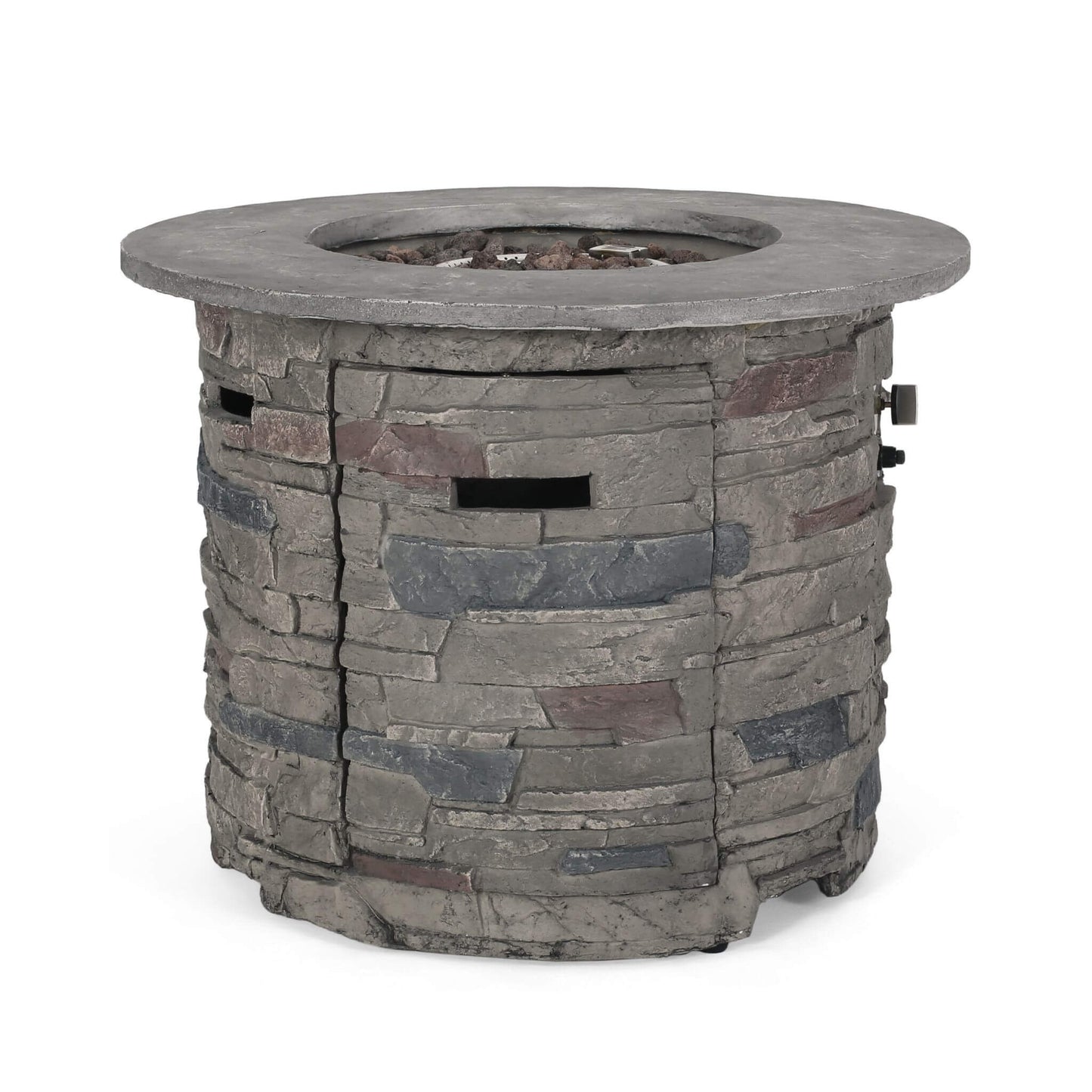 32" Transitional Outdoor Concrete Round Propane Fire Pit Table, Gray (SAK48268)