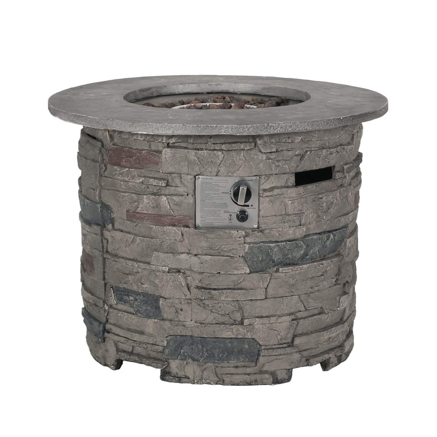 32" Transitional Outdoor Concrete Round Propane Fire Pit Table, Gray (SAK48268)