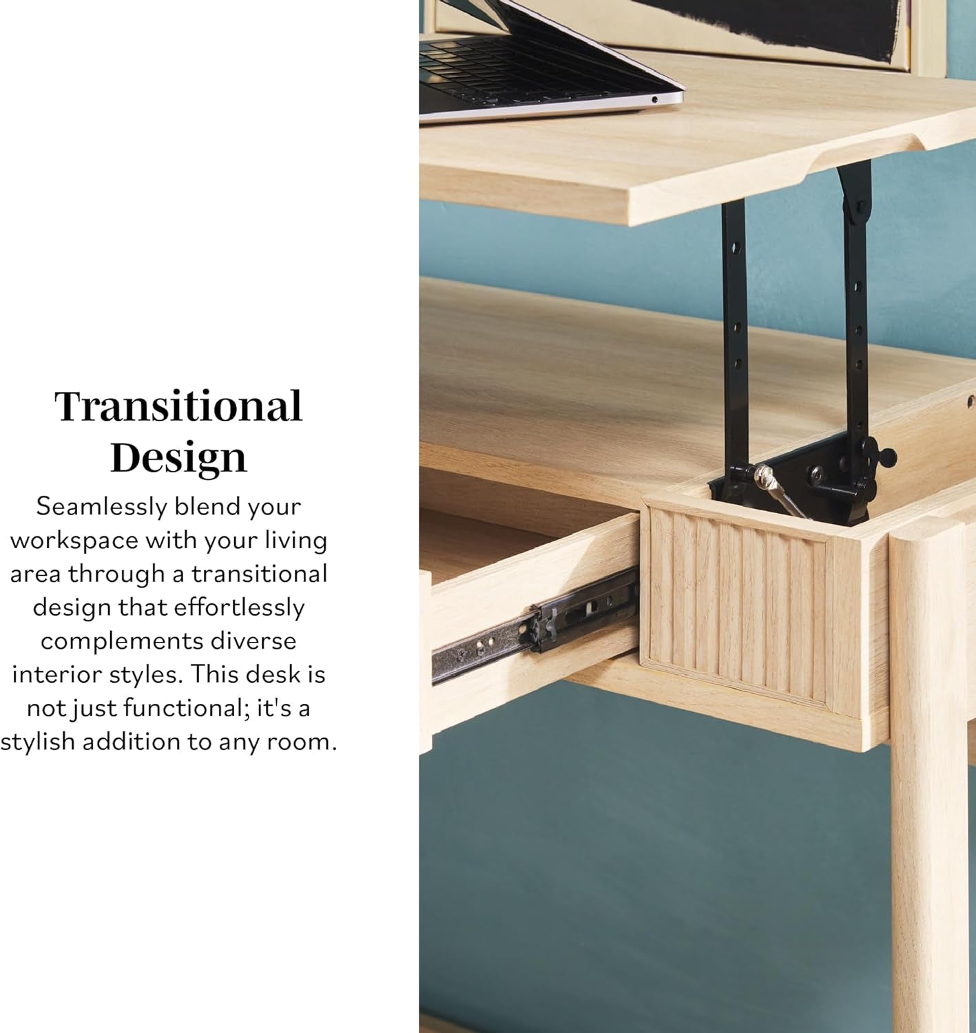 Transitional Lift-Top Desk With Storage And Adjustable Height