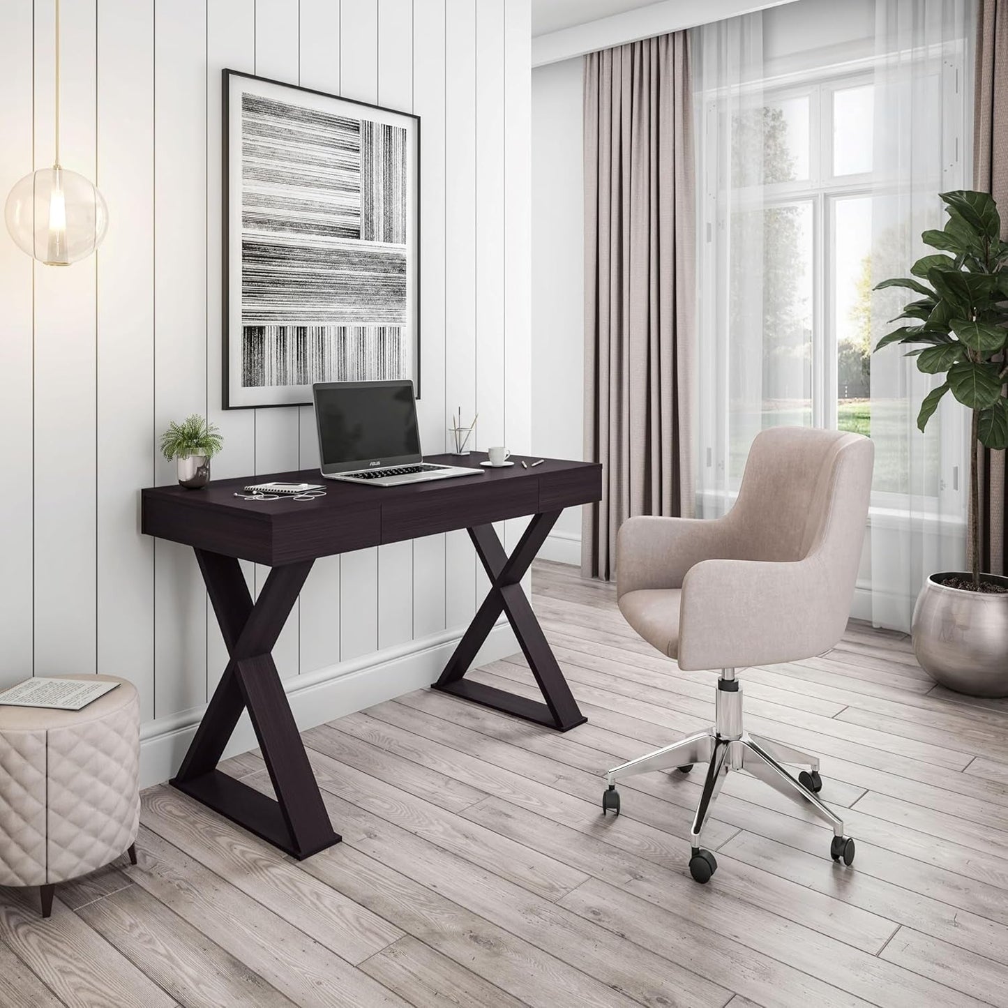 Trendy Espresso Writing Desk with Drawer and Storage