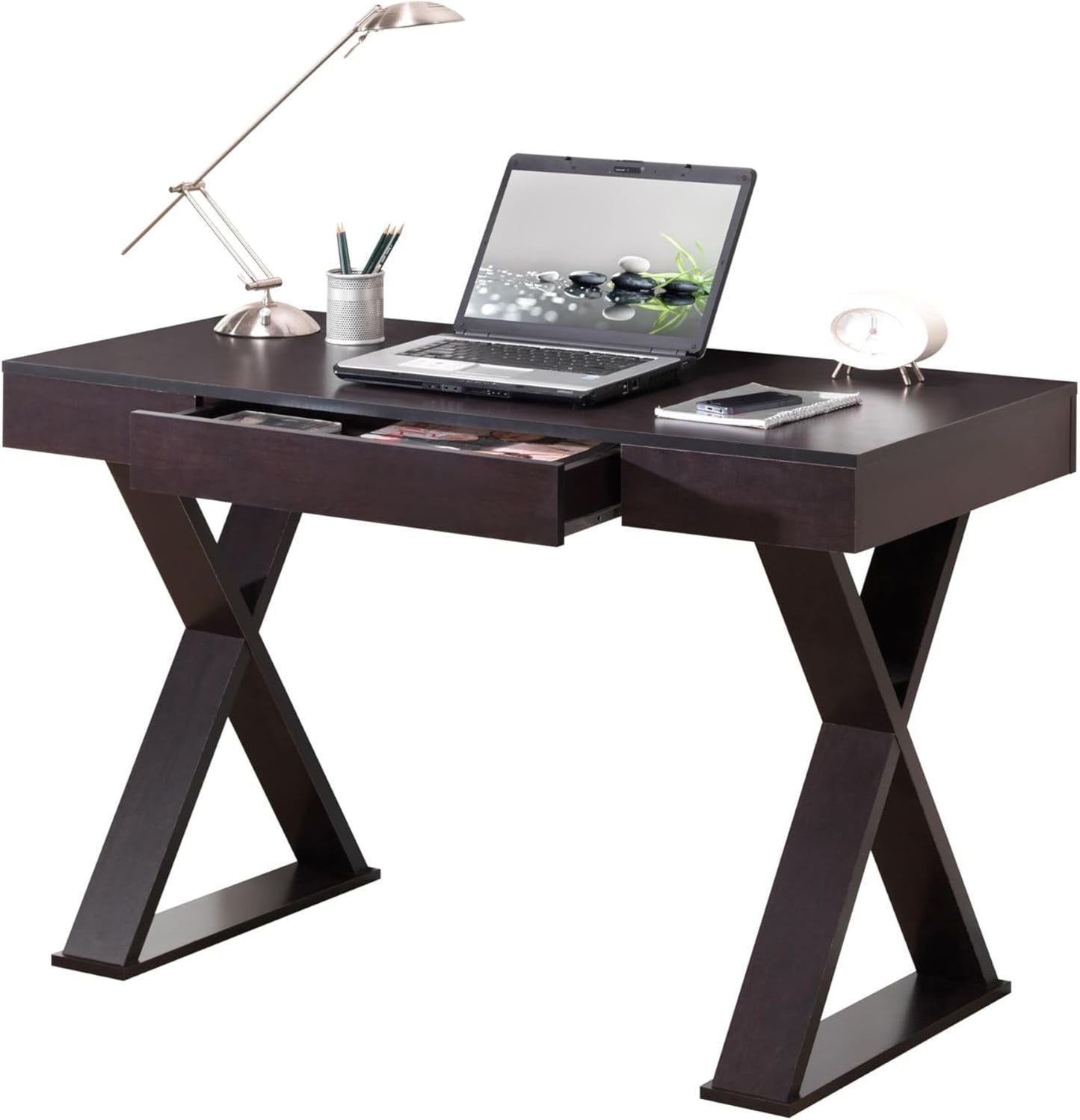 Trendy Espresso Writing Desk with Drawer and Storage