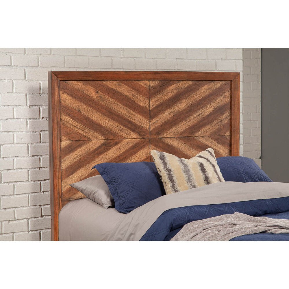 Trinidad Headboard made of Mahogany wood with chevron pattern, featuring Toffee finish and elegant design.