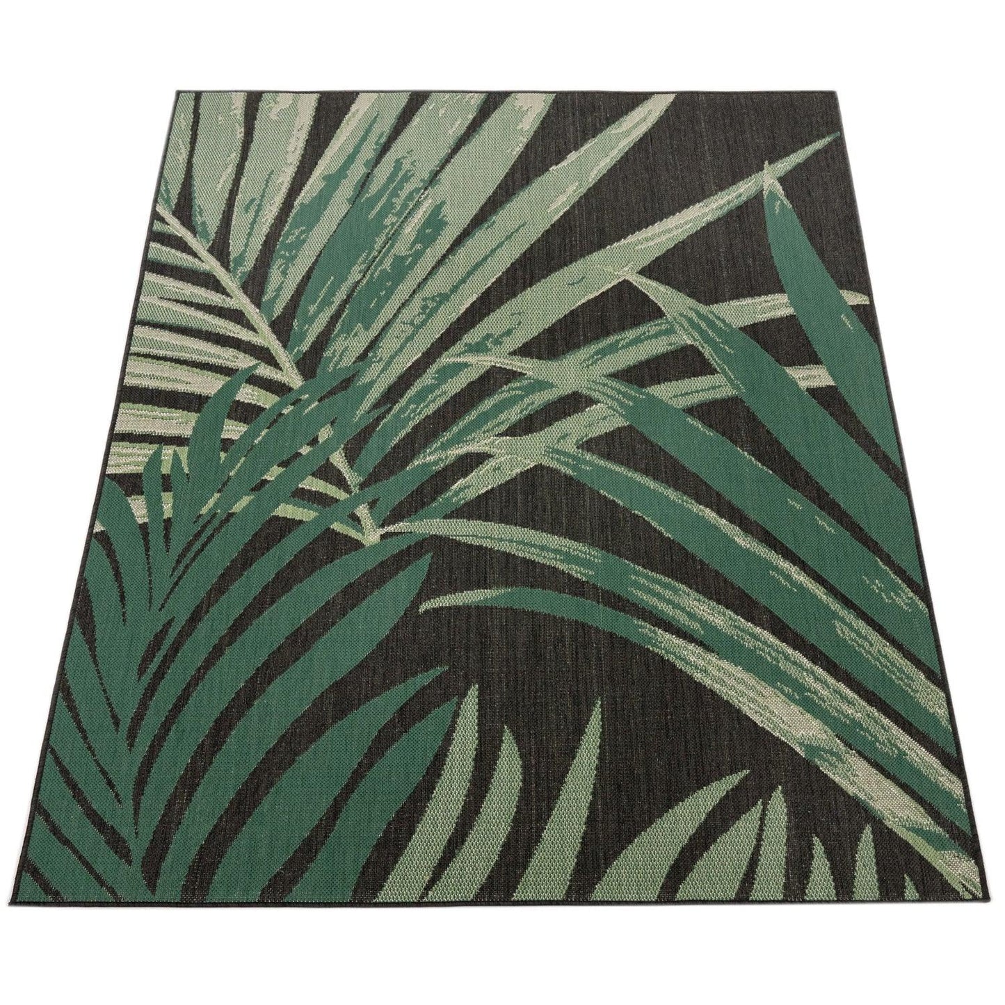 Tropical Outdoor Rug Ostende Palm Trees - Black Green