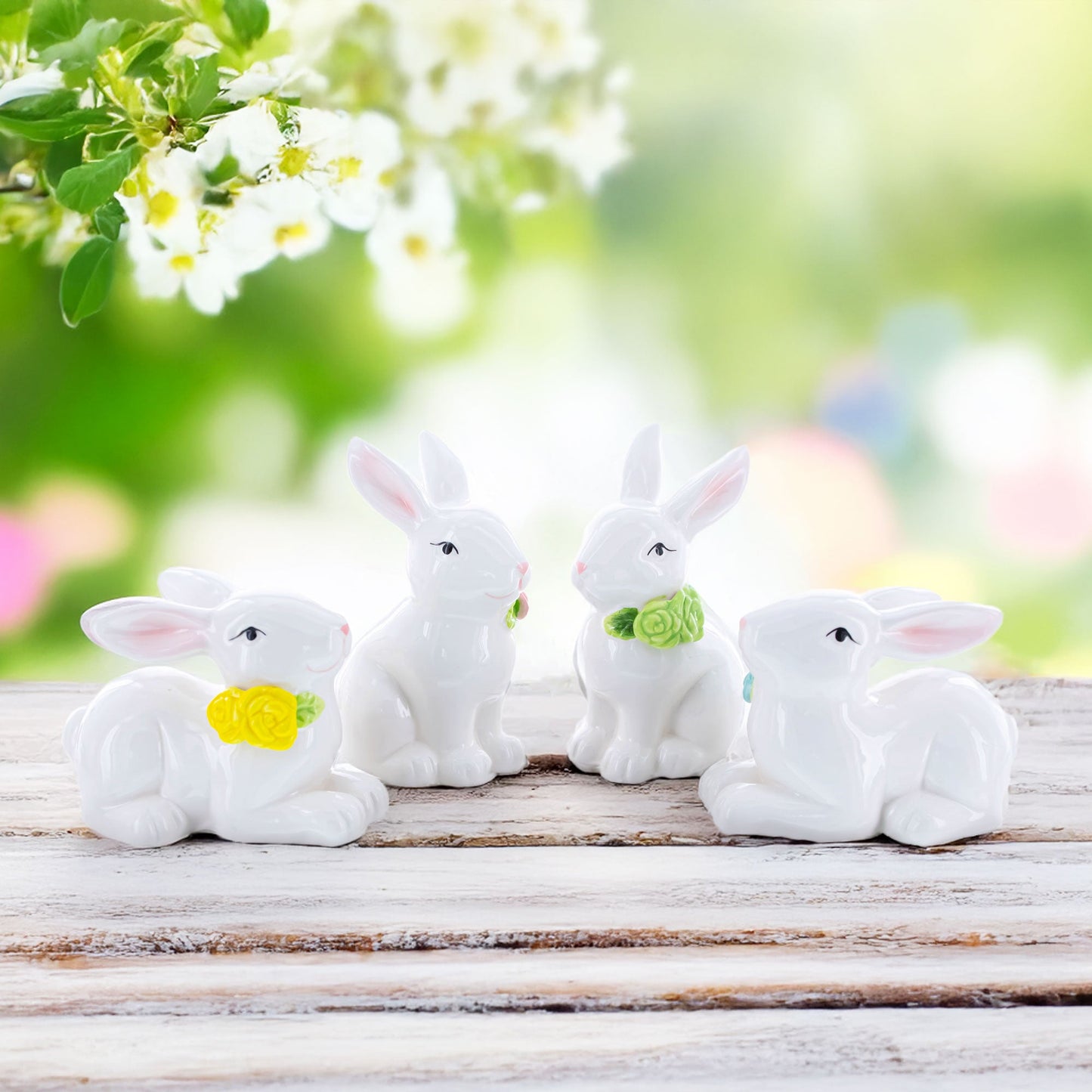 Set of 4 Porcelain Easter Bunnies 4 Inches