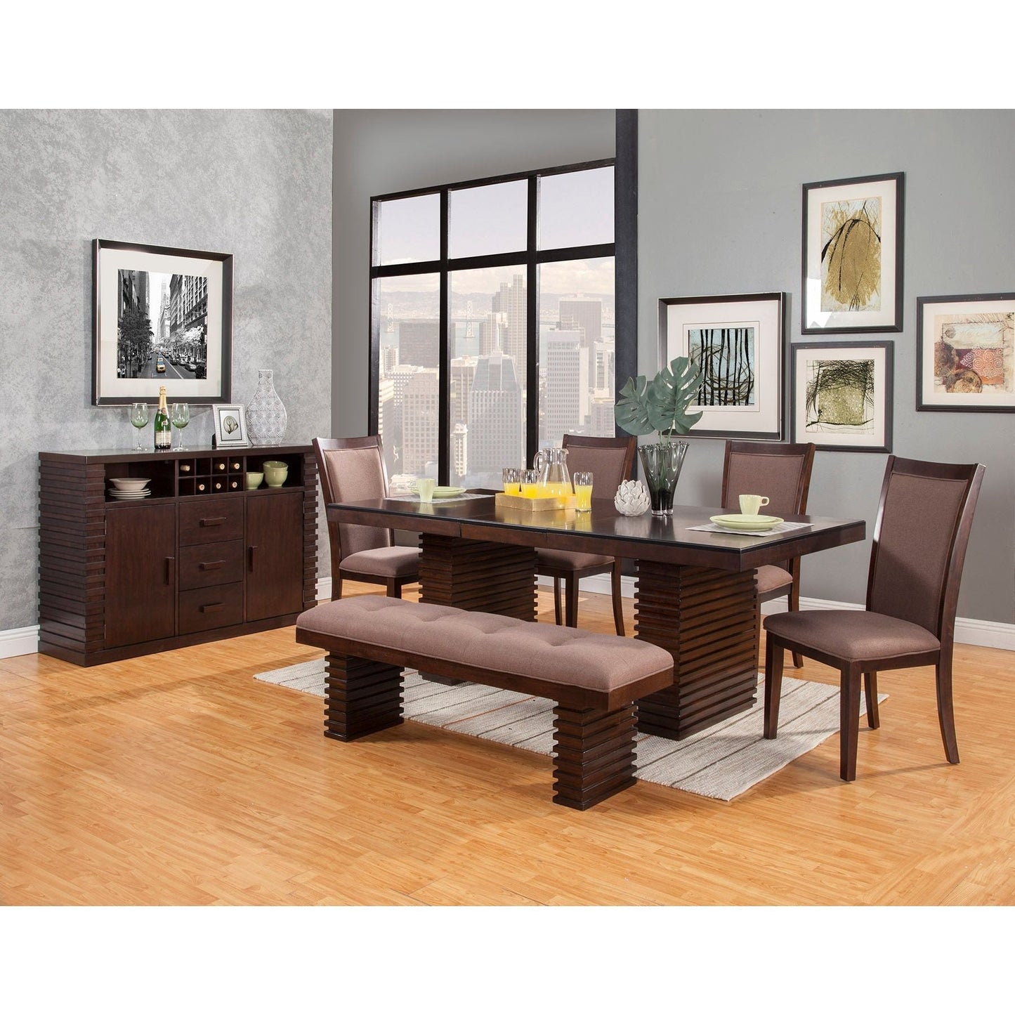Trulinea Sideboard in dark espresso with dining table and chairs, modern decor in a stylish dining room setting.