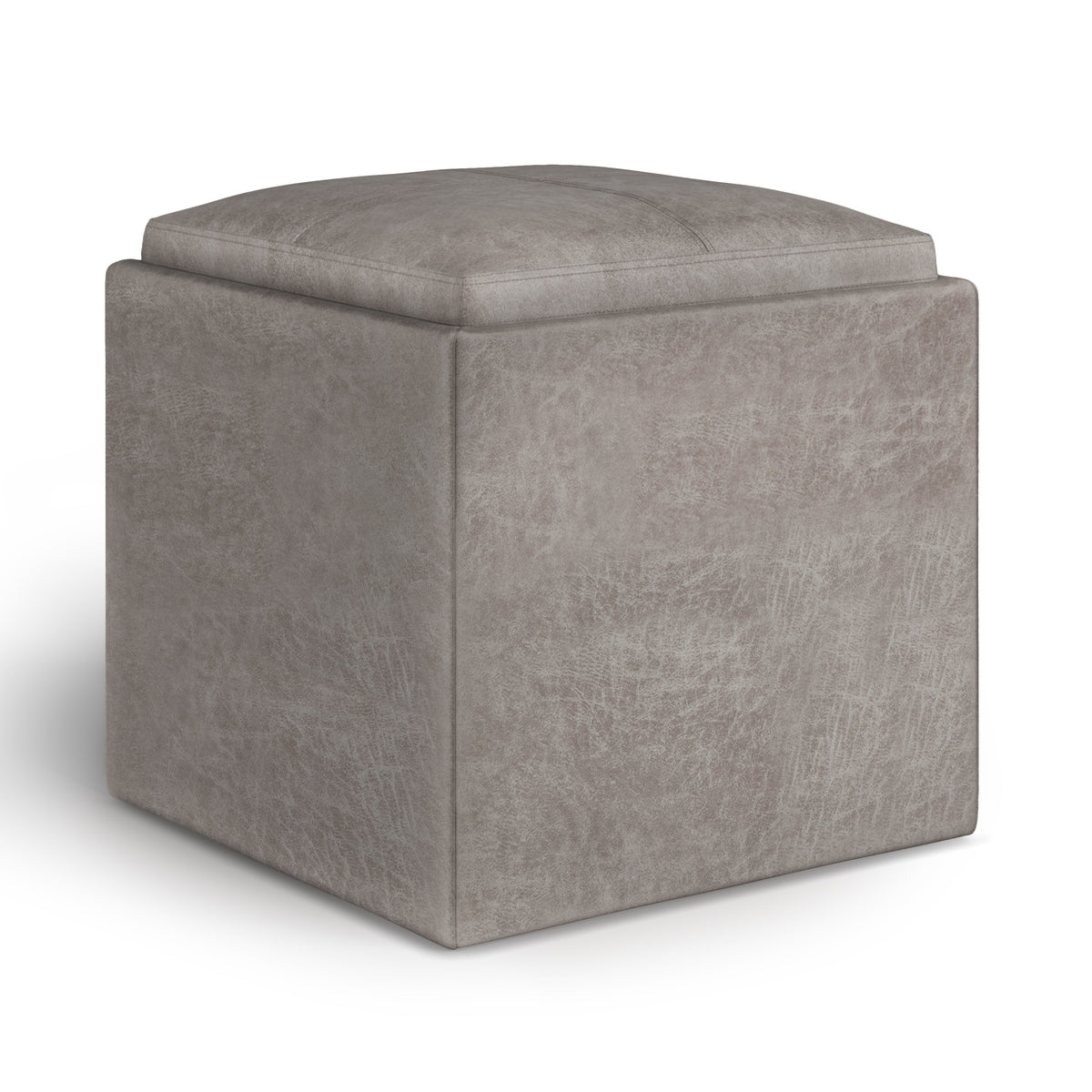 Rockwood 17 Inch Wide Cube Storage Ottoman with Tray in Distressed