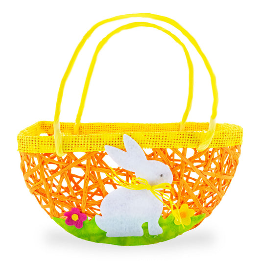 Set of 2 Easter Baskets with White Bunny and Flowers