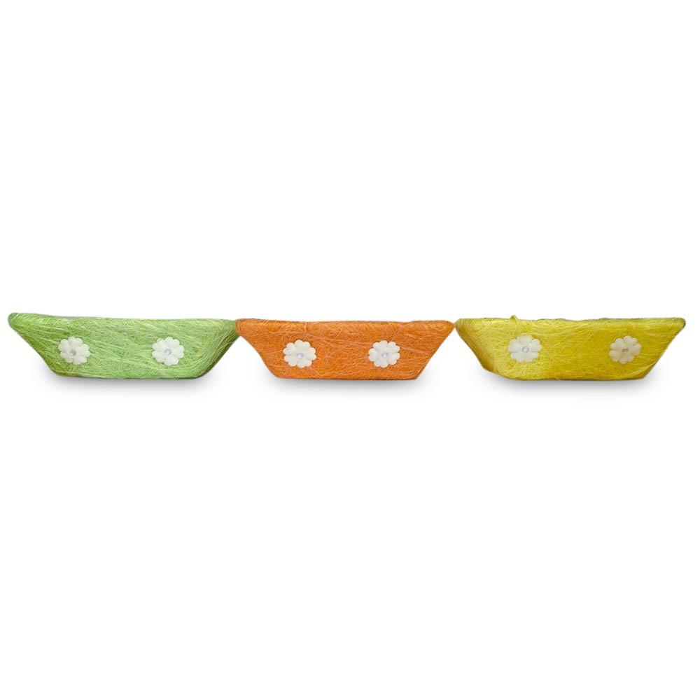 Set of 3 Green, Orange & Yellow Sisal Silk Trays 7 Inches