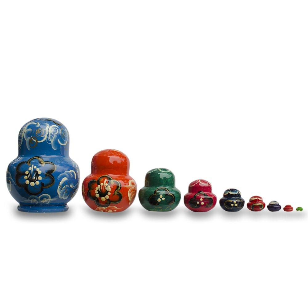 Set of 9 Rainbow Collection Blue Nesting Dolls  4.75 Inches