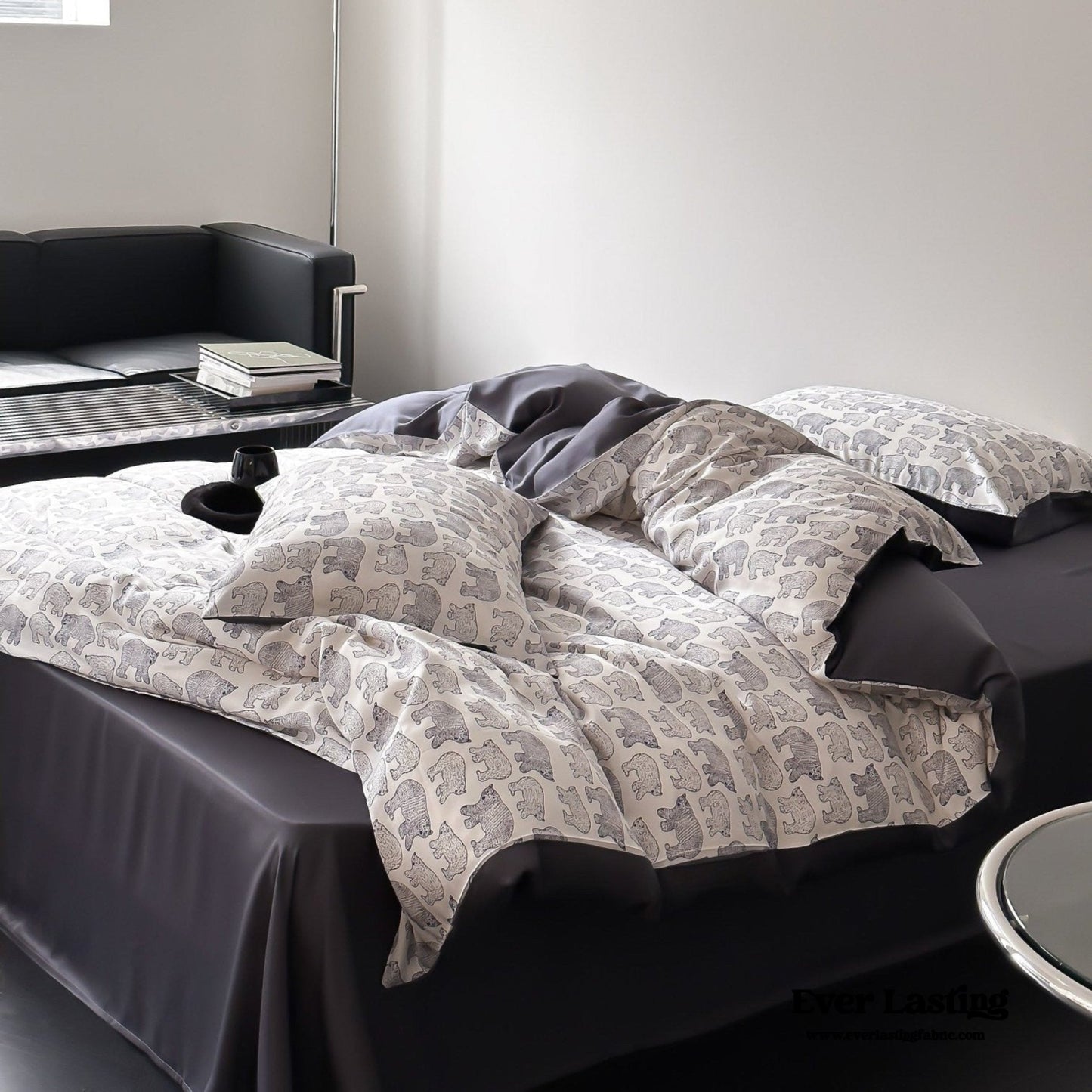 Twilight Zone Silky Tencel Bedding Set / White + Gray