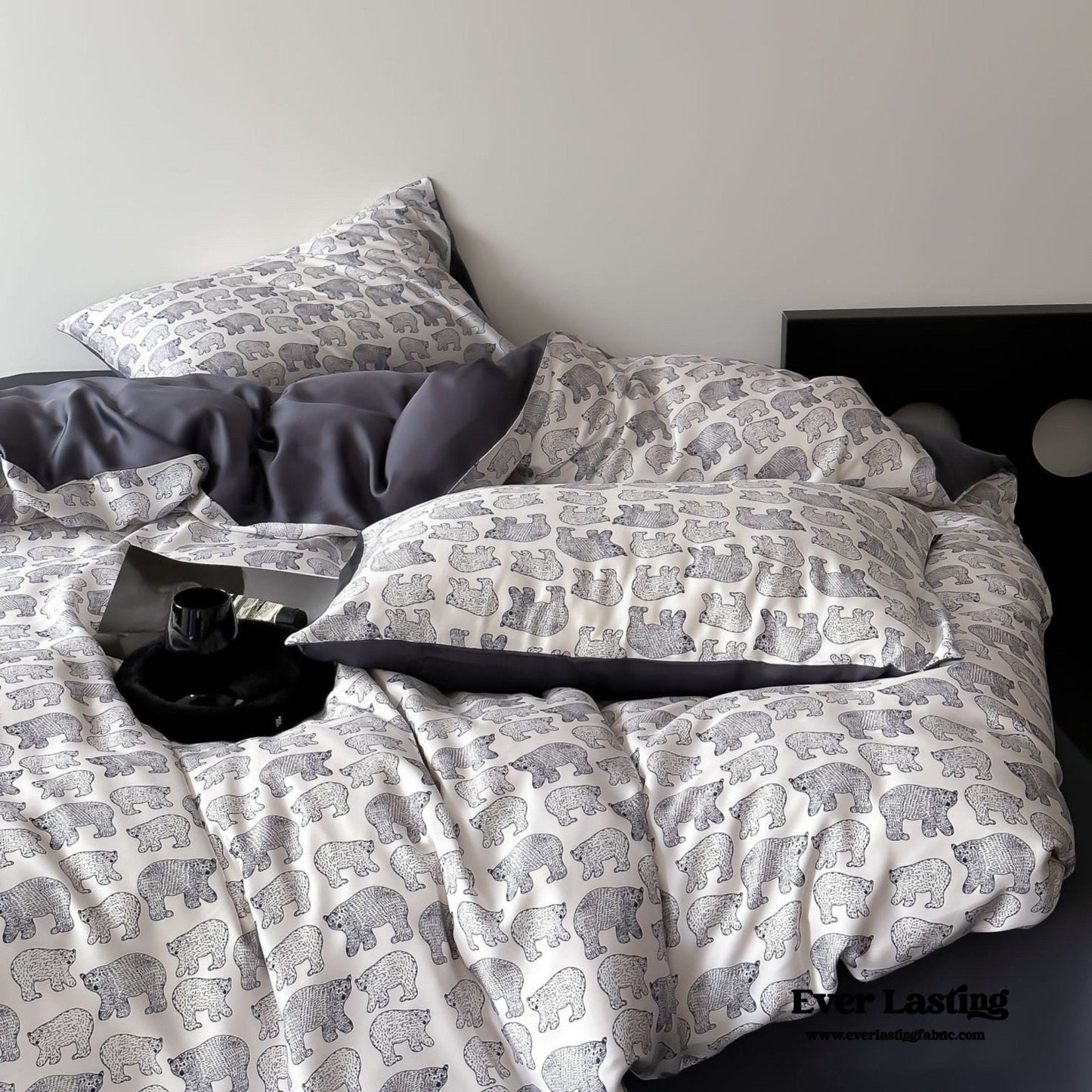 Twilight Zone Silky Tencel Bedding Set / White + Gray