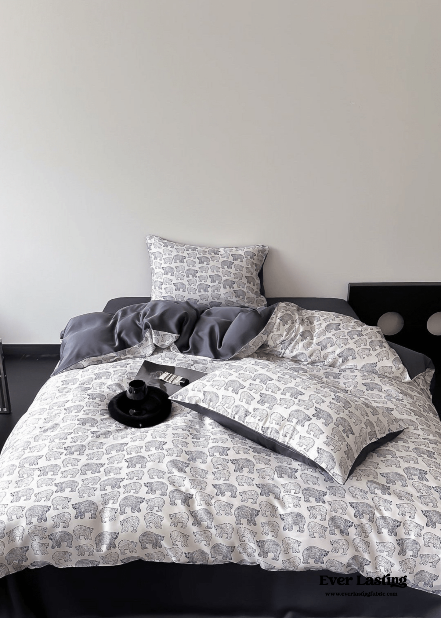 Twilight Zone Silky Tencel Bedding Set / White + Gray