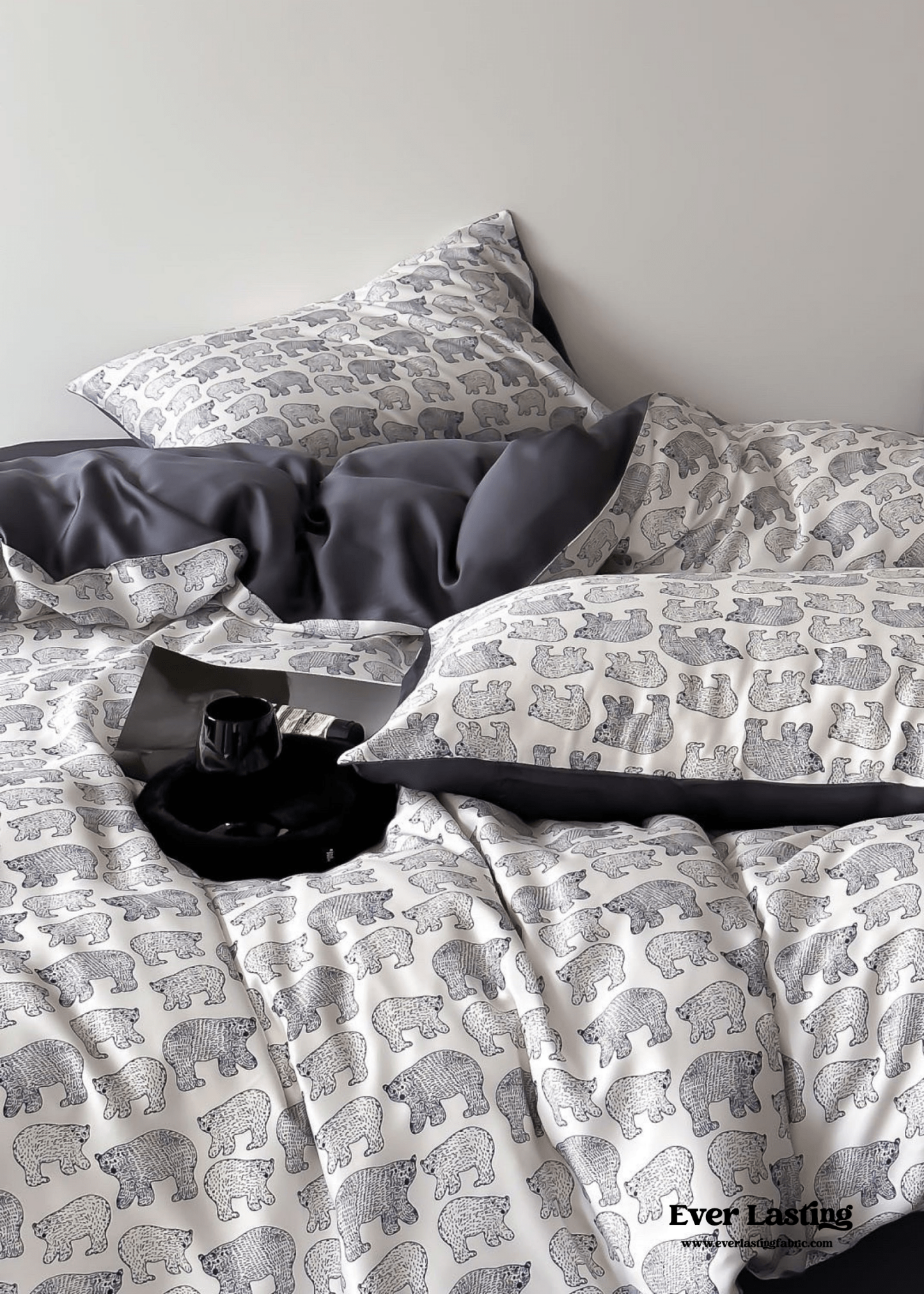 Twilight Zone Silky Tencel Bedding Set / White + Gray