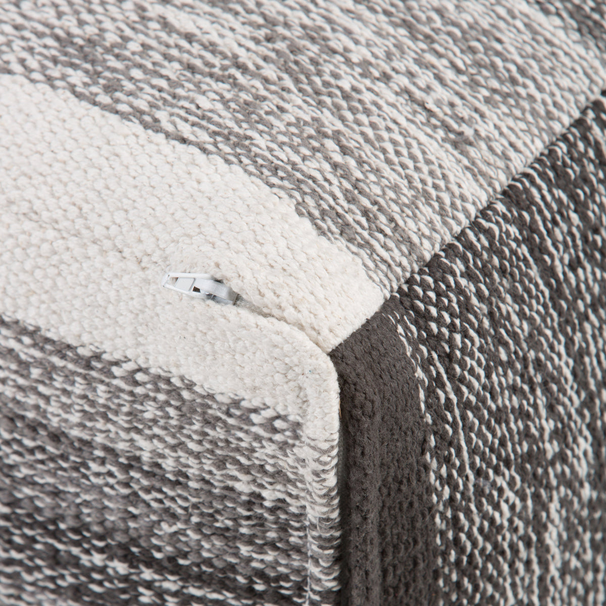 Naya 16 Inch Wide Cube Pouf in Black/Grey Handwoven Cotton