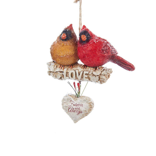 Cardinals On Birch Branch Ornament - Love Forever and Always