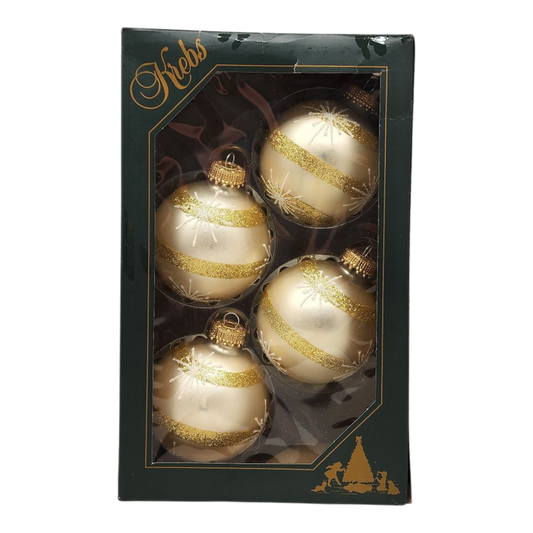 Krebs Value Glass Ornament 4 pack - Golden Stripe Satin Finish