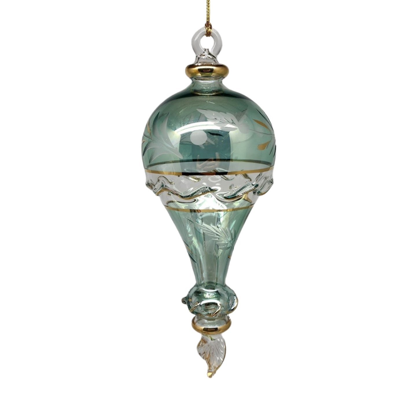 Clear Etched Blown Glass Hot Air Balloon - Green