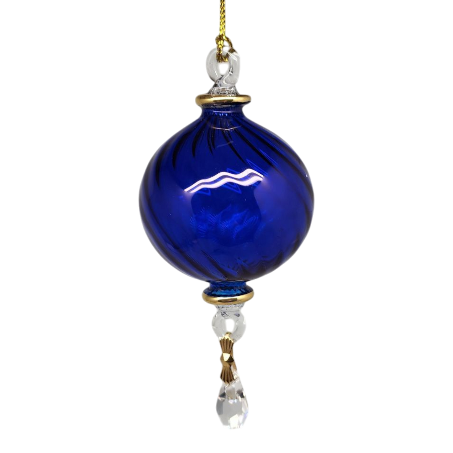 Ribbed Sphere Glass With Gold Accents - Cobalt