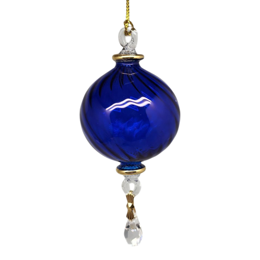 Ribbed Sphere Glass With Gold Accents - Cobalt