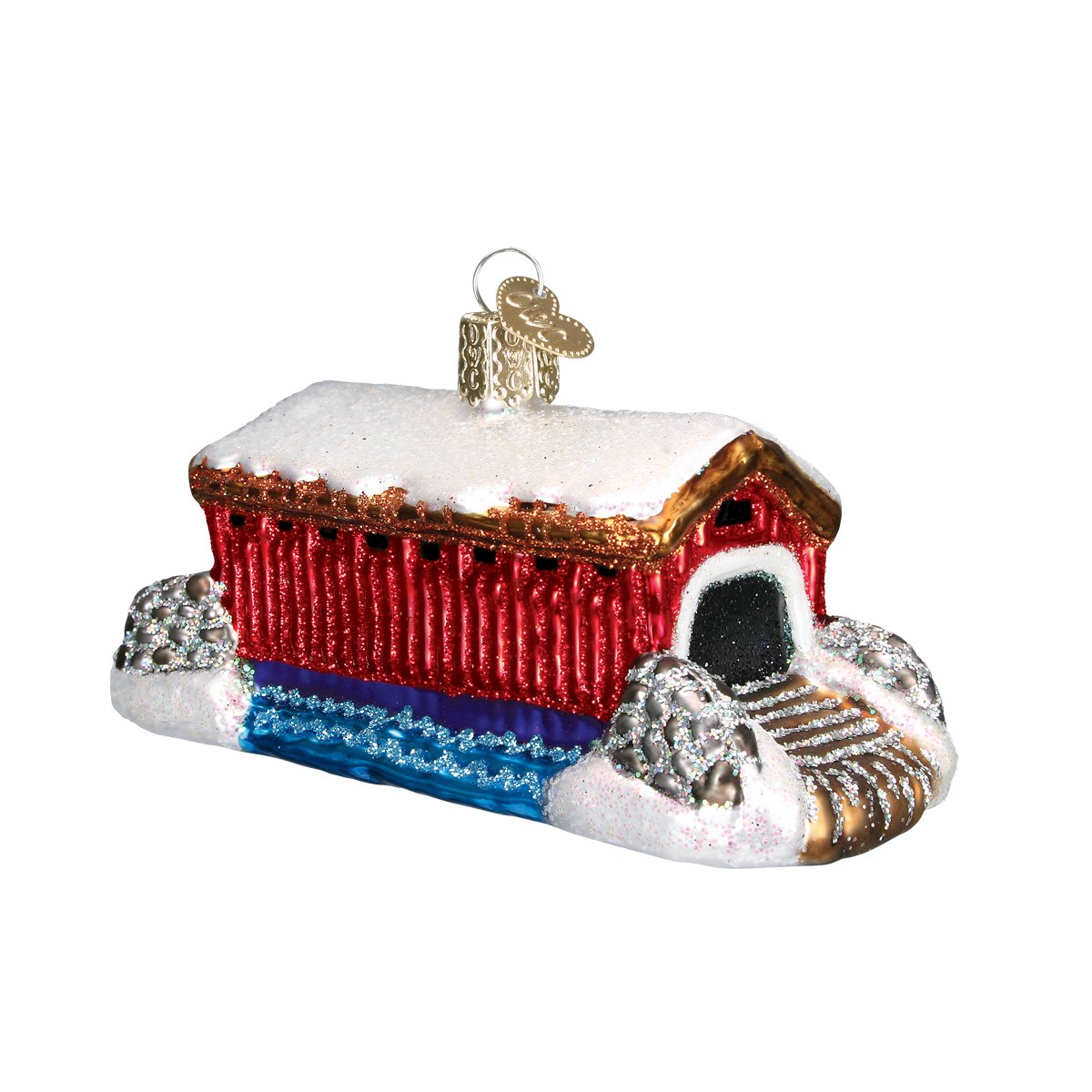Old World Christmas Covered Bridge Glass Blown Ornament