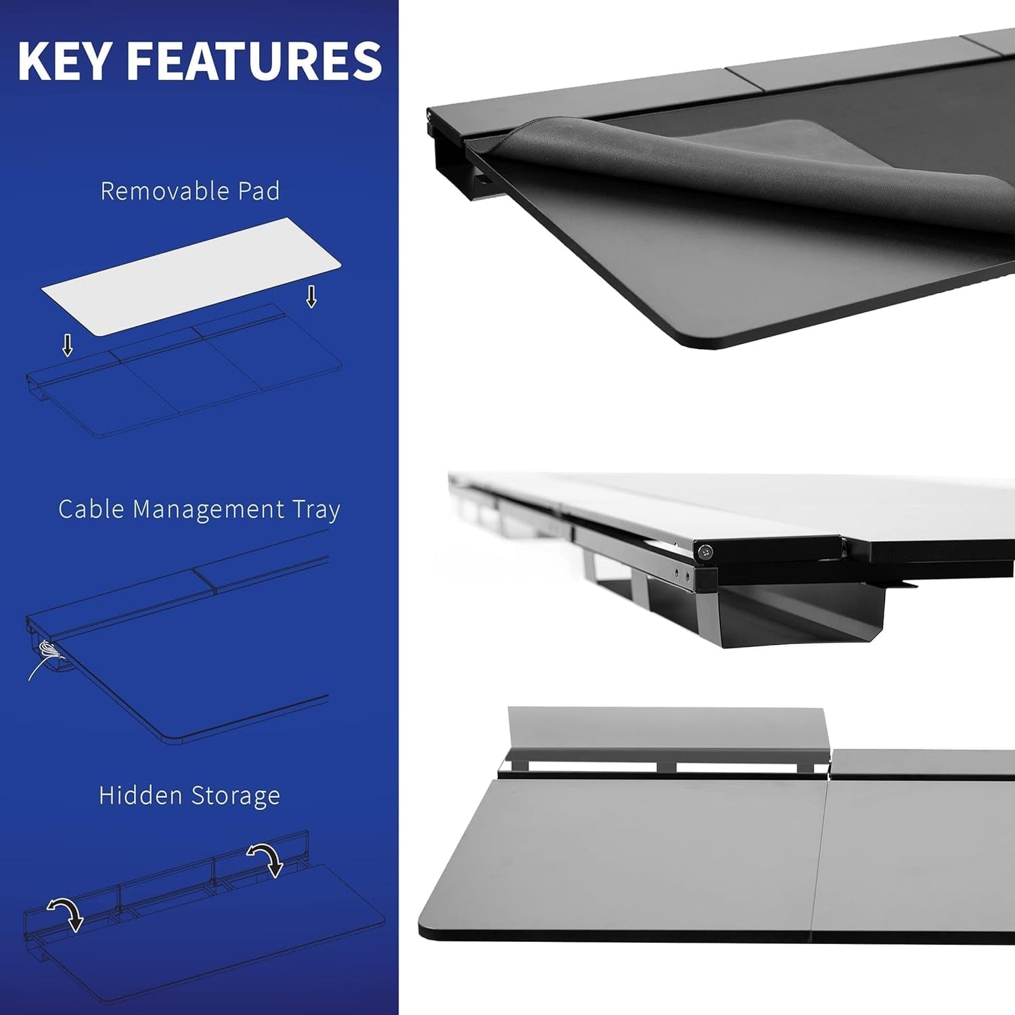 Universal 60 X 30 Inch Black Desk Top With Cable Management