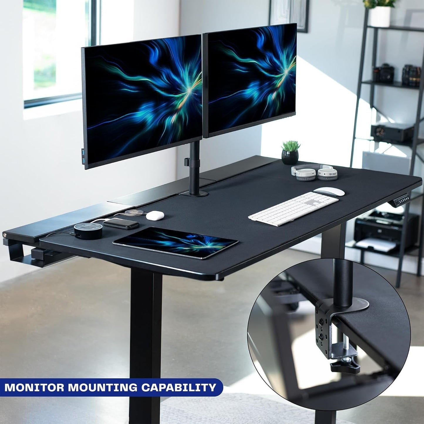 Universal 60 X 30 Inch Black Desk Top With Cable Management