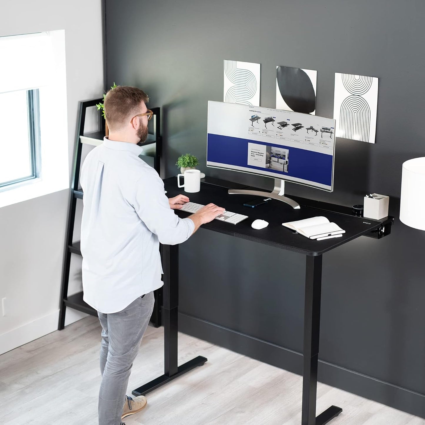 Universal 60 X 30 Inch Black Desk Top With Cable Management
