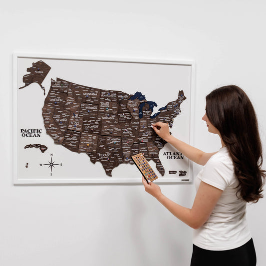 3D Wooden USA Map on Board Dark Walnut