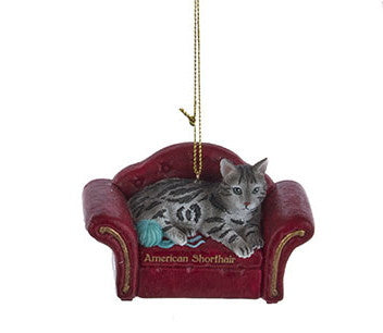 Cat On Red Sofa Ornament -