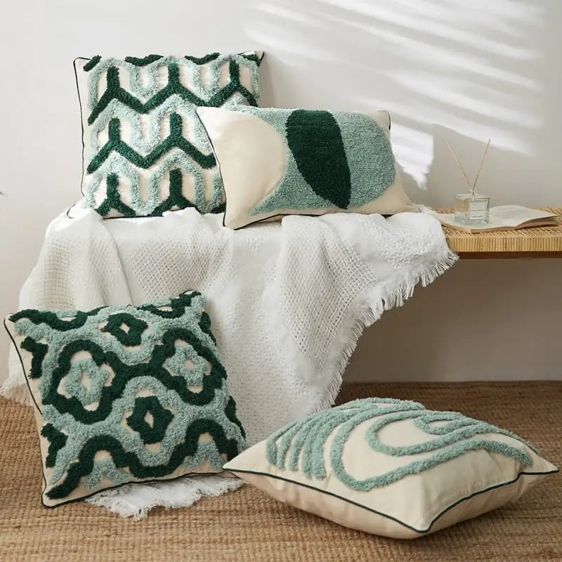 Geometric Embroidery Tufted Pillow