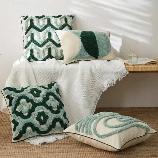Geometric Embroidery Tufted Pillow