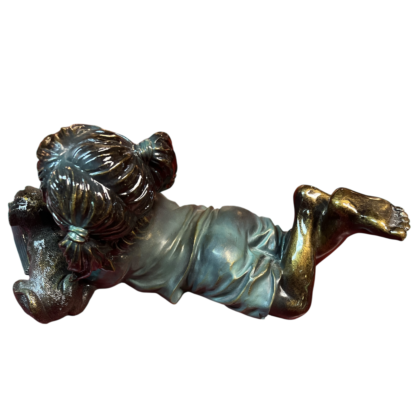 Girl and Pup Reading Figurine