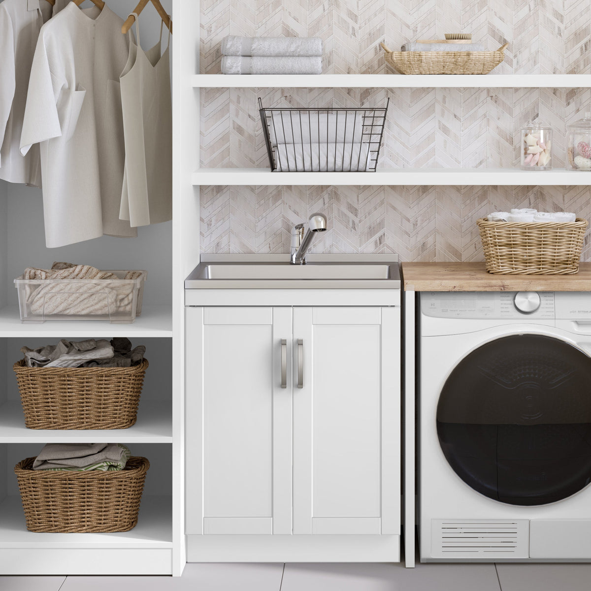 Kyle 28" Laundry Cabinet with Faucet and Stainless Steel Sink