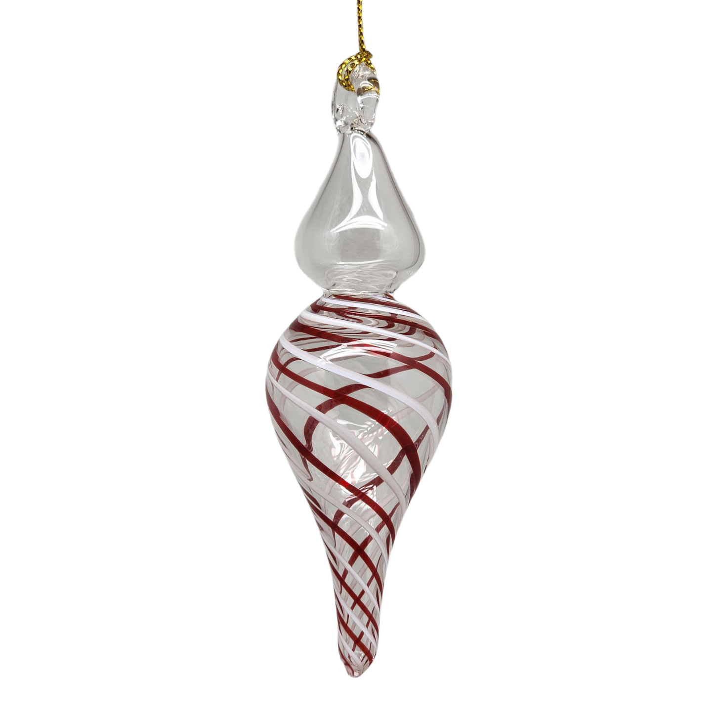 Candy Cane Stripe Blown Glass Ornament - Finial