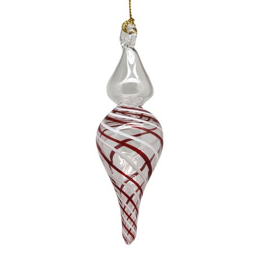 Candy Cane Stripe Blown Glass Ornament - Finial