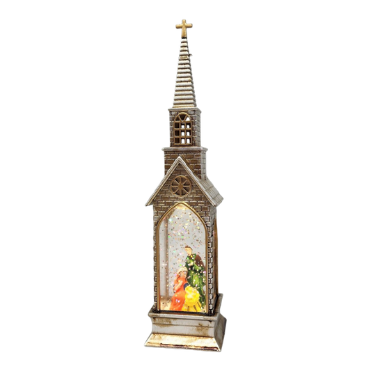 Lighted Church Waterglobe -  Holy Family