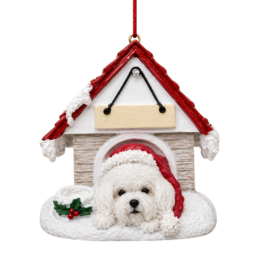 Ceramic Doghouse Ornament - Bichon